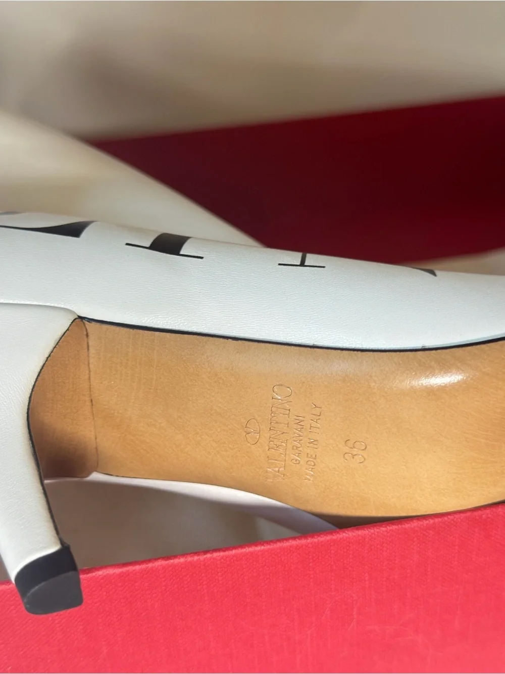 Valentino Garavani White Leather Pumps with Black Trim